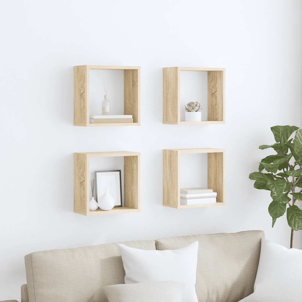Wall Cube Shelves 4 pcs Sonoma Oak 30x15x30 cm