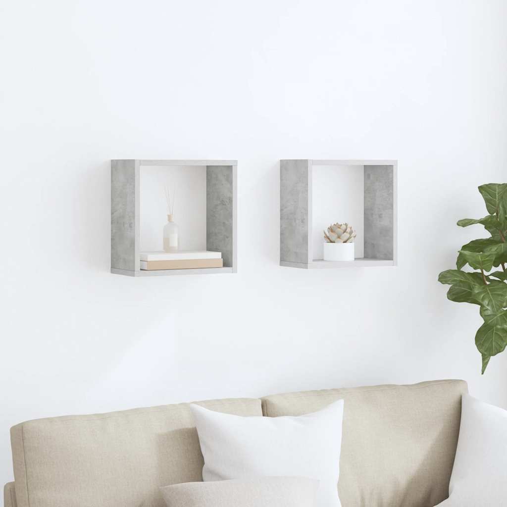 Wall Cube Shelves 2 pcs Concrete Grey 30x15x30 cm