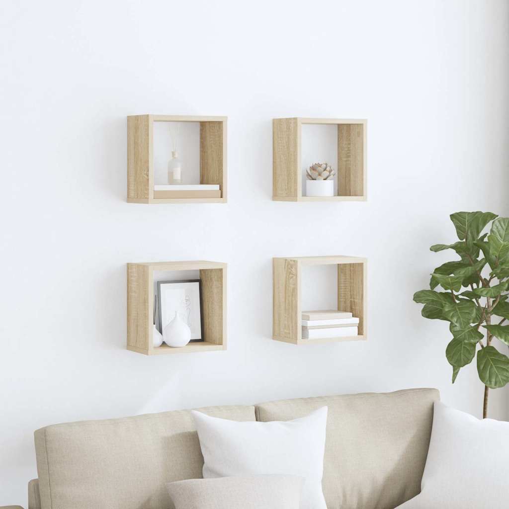 Wall Cube Shelves 4 pcs Sonoma Oak 26x15x26 cm