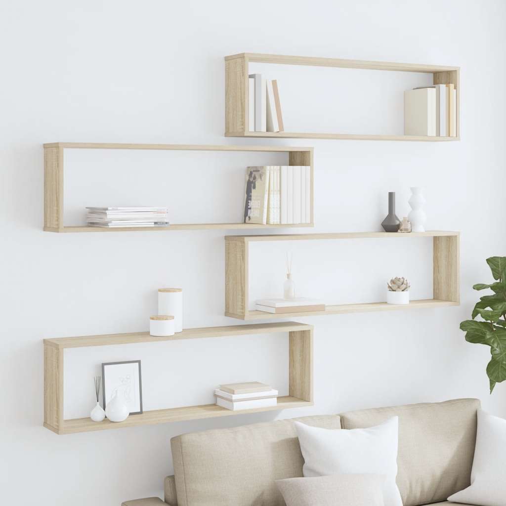 Wall Cube Shelf 4 pcs Sonoma Oak 100x15x30 cm Engineered Wood