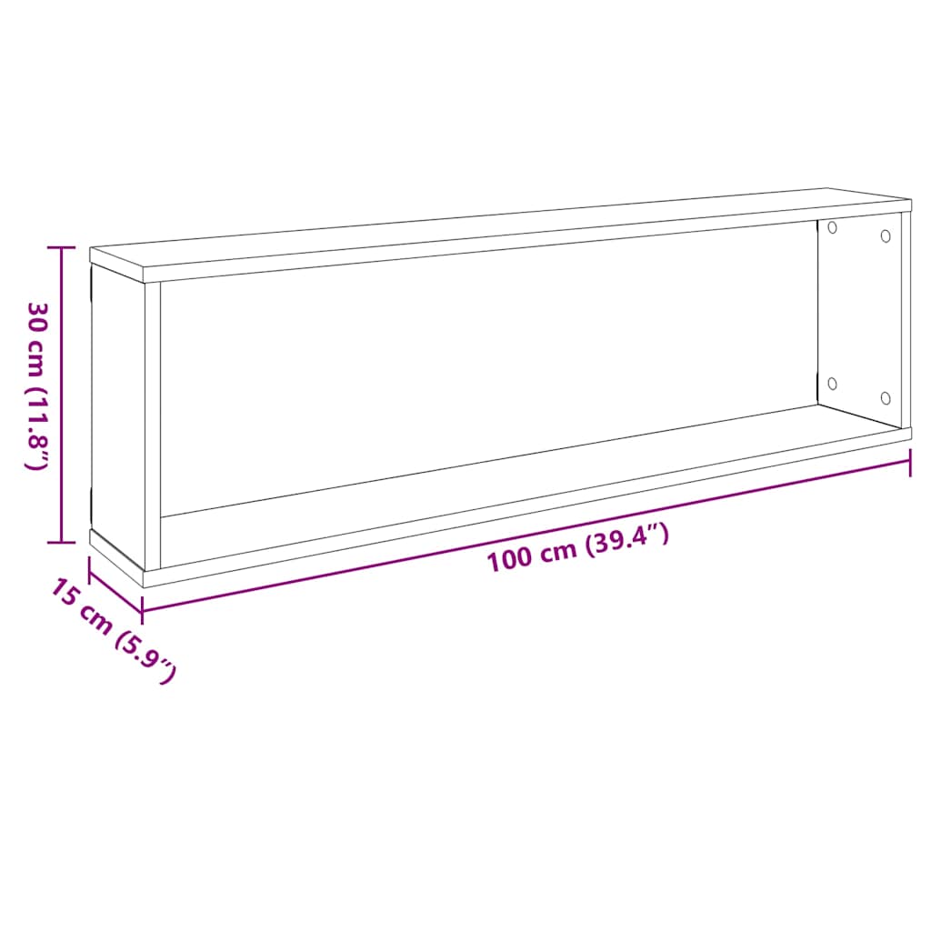 Wall Cube Shelf 4 pcs Concrete Grey 100x15x30 cm Engineered Wood