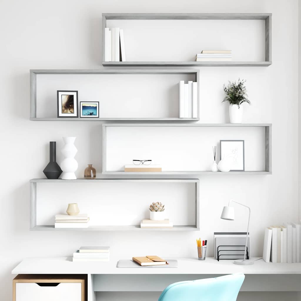 Wall Cube Shelf 4 pcs Concrete Grey 100x15x30 cm Engineered Wood