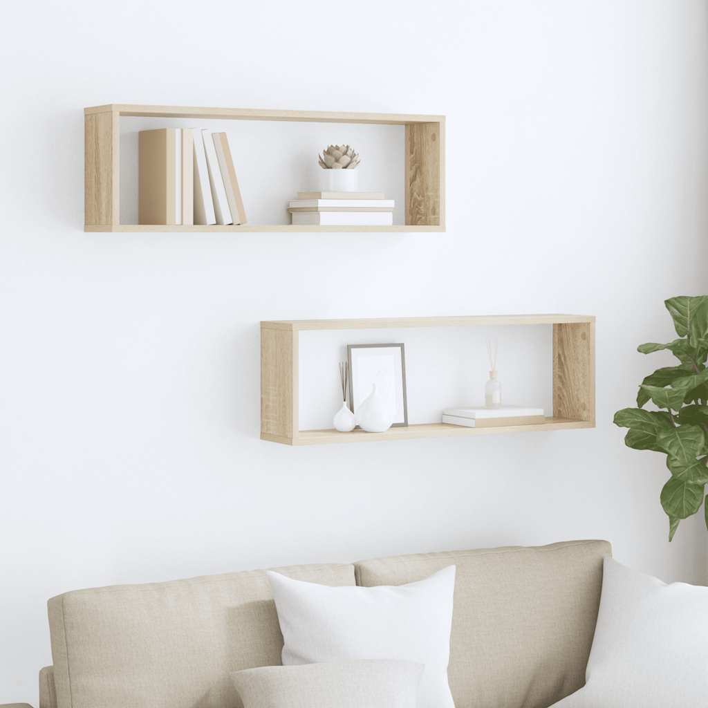 Wall Cube Shelf 2 pcs Sonoma Oak 80x15x26.5 cm Engineered Wood