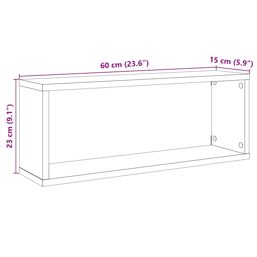 Wall Cube Shelf 2 pcs Concrete Grey 60x15x23 cm Engineered Wood