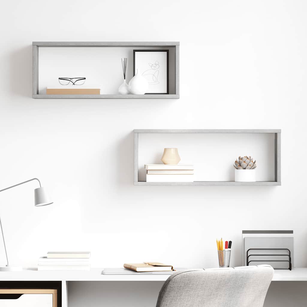 Wall Cube Shelf 2 pcs Concrete Grey 60x15x23 cm Engineered Wood