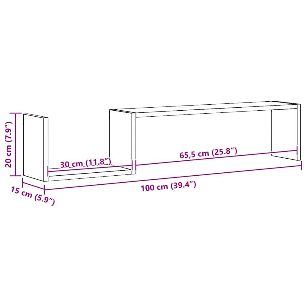 Wall Shelf 2 pcs Concrete Grey 100x15x20 cm Engineered Wood