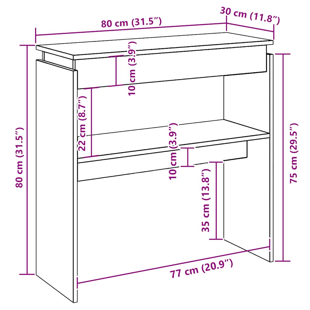 808318 vidaXL Console Table Concrete Grey 80x30x80 cm Engineered Wood