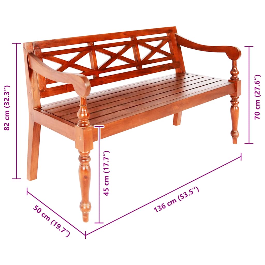 Batavia Bench 123 cm Solid Mahogany Wood Dark Brown