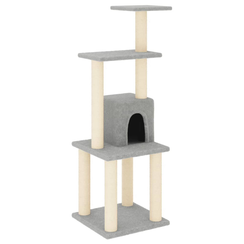 Cat Tree | Light Grey | Engineered wood, plush, sisal | Medium | Cat Tree