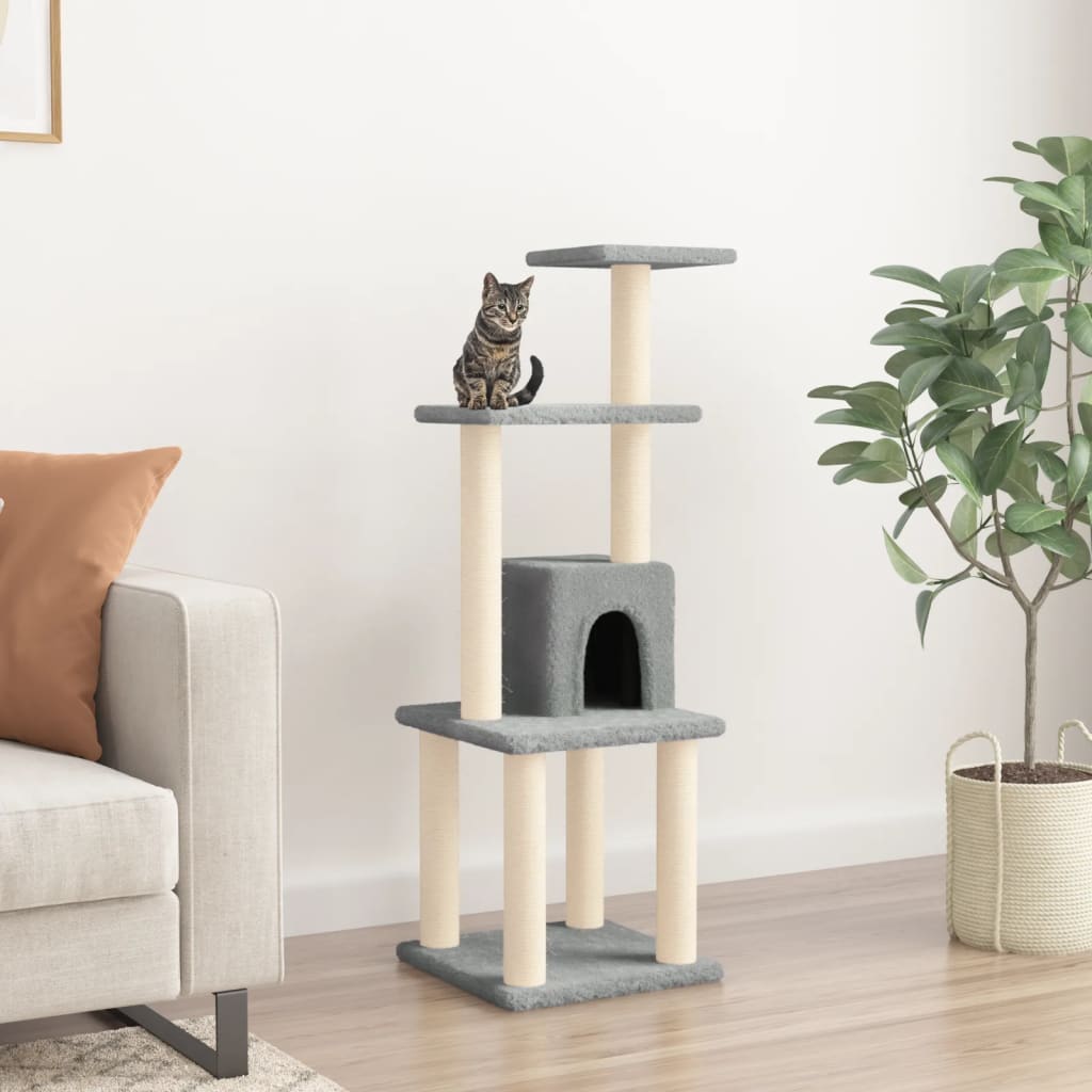 Cat Tree | Light Grey | Engineered wood, plush, sisal | Medium | Cat Tree