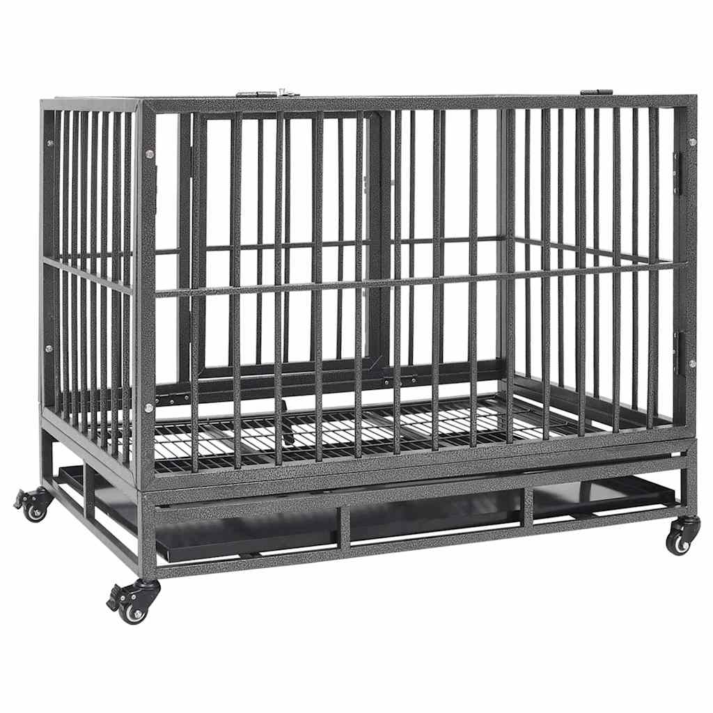 171491 vidaXL Dog Cage with Wheels Steel 92x62x76 cm
