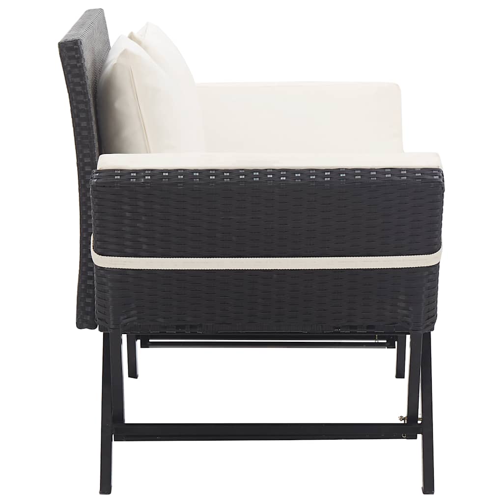 Garden Bench with Cushions Black 176 cm Poly Rattan
