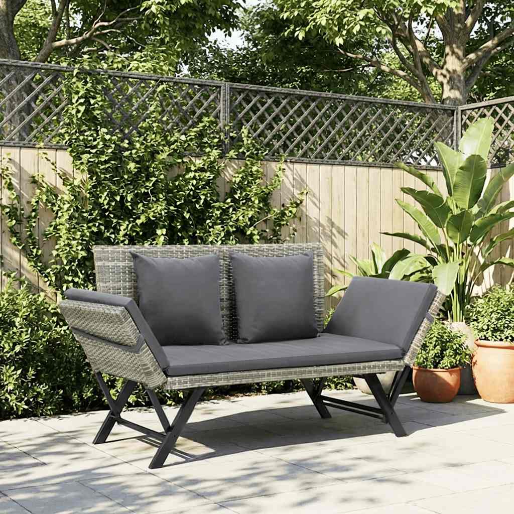 Garden Bench with Cushions Grey 176 cm Poly Rattan