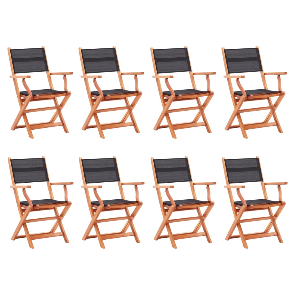 Folding Chairs 8 pcs Black Solid Eucalyptus Wood&Textilene