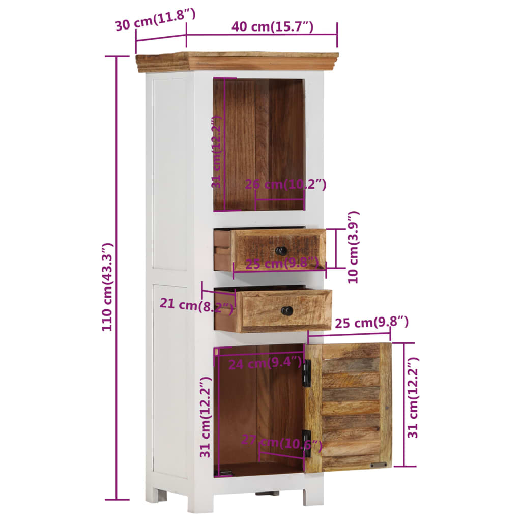 Highboard Brown&White 40x30x110 cm Solid Wood Mango and Acacia