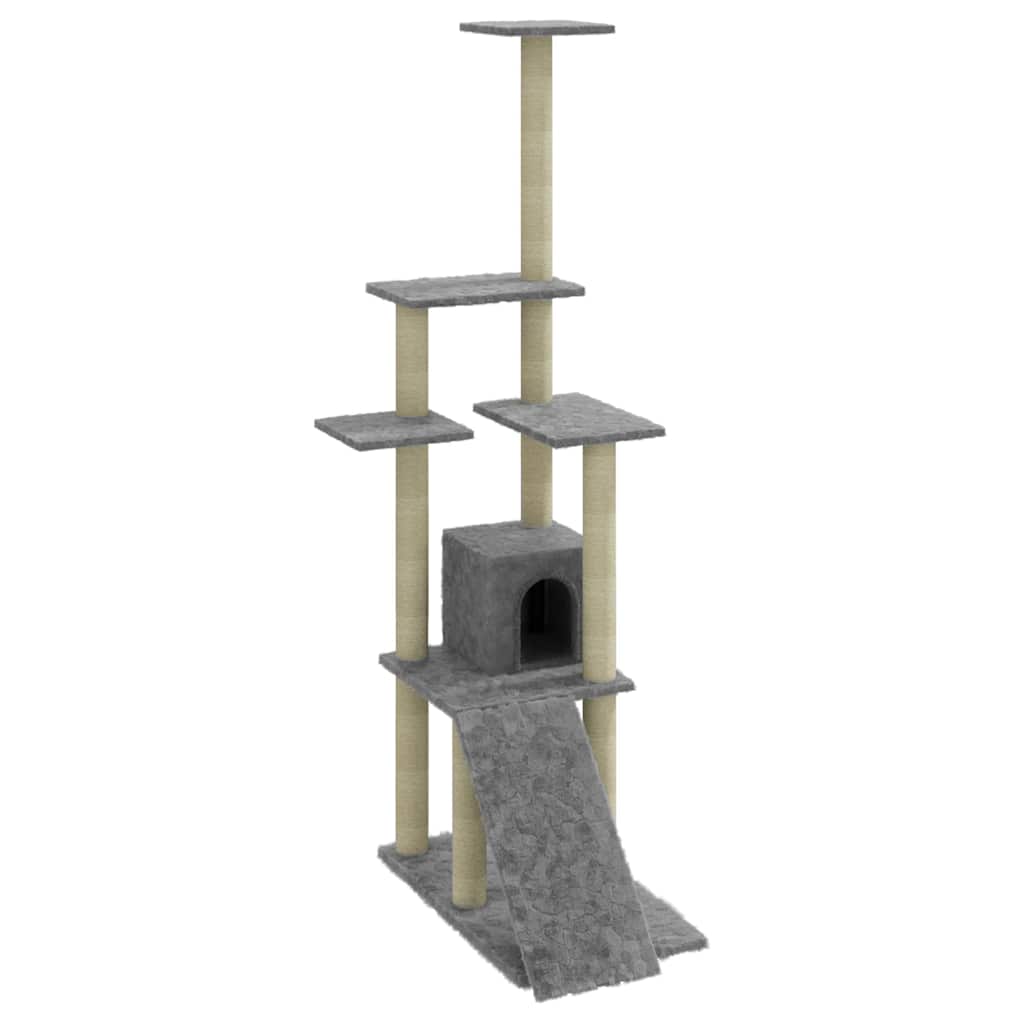Cat Tree with Sisal Scratching Posts Light Grey 155 cm