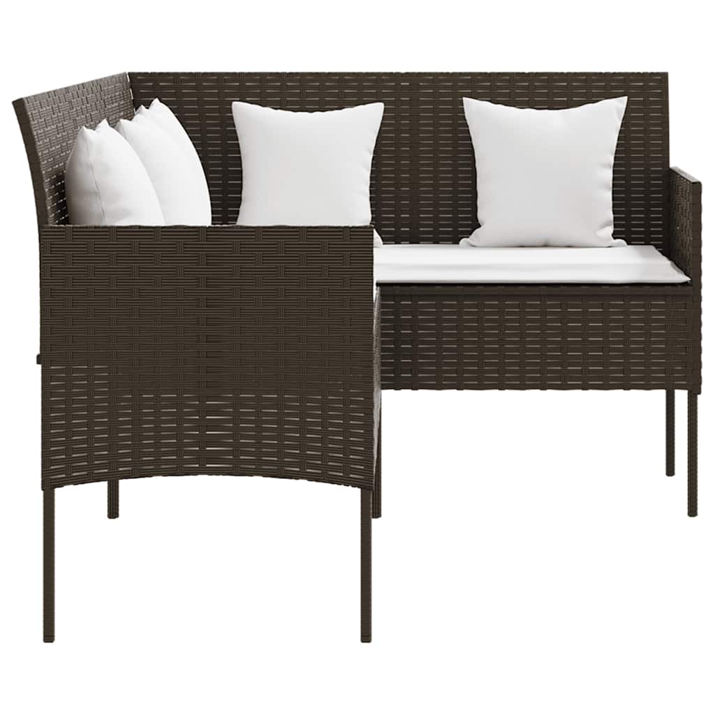 5 Piece L-shaped Couch Sofa Set with Cushions Poly Rattan Brown