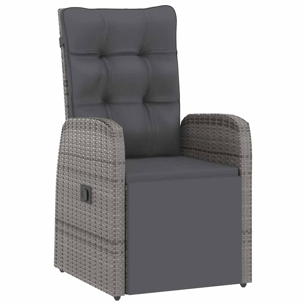 7 Piece Garden Dining Set with Cushions Grey Poly Rattan