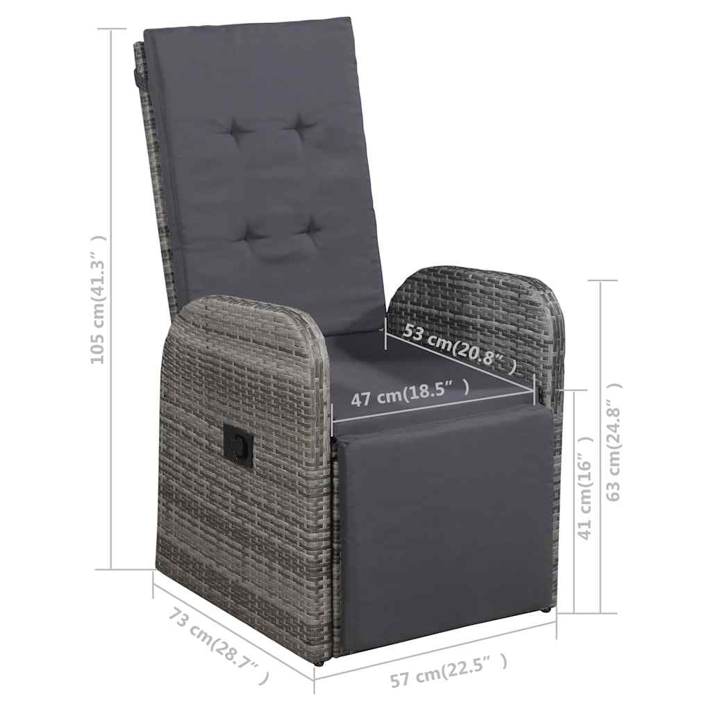 7 Piece Garden Dining Set with Cushions Grey Poly Rattan