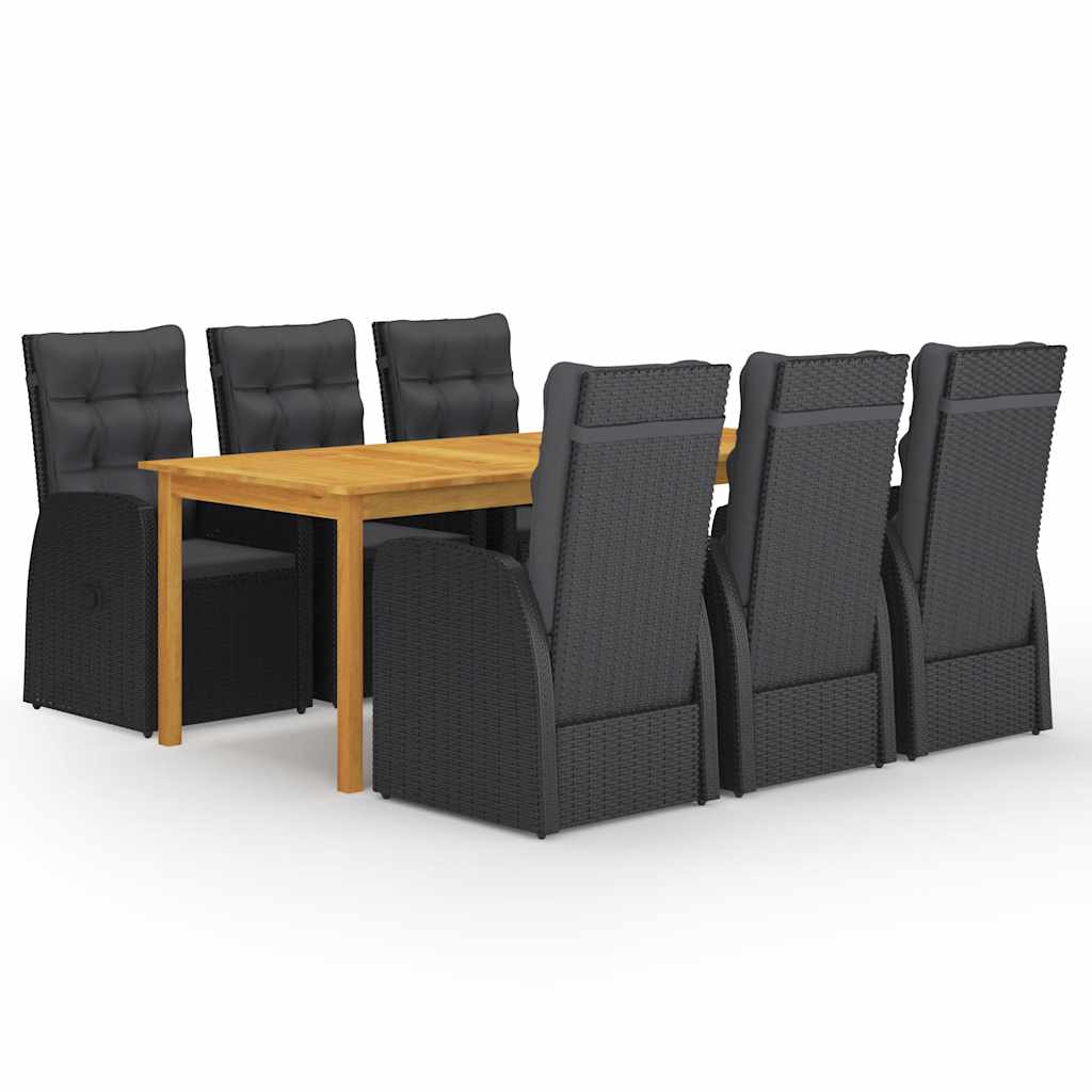 7 Piece Garden Dining Set with Cushions Black Poly Rattan