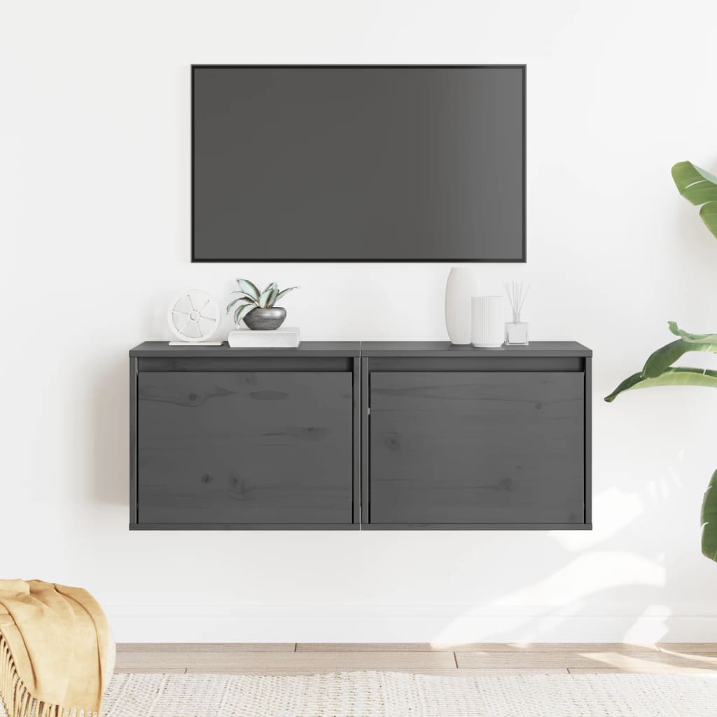 Wall Cabinets 2 pcs Grey 45x30x35 cm Solid Pinewood