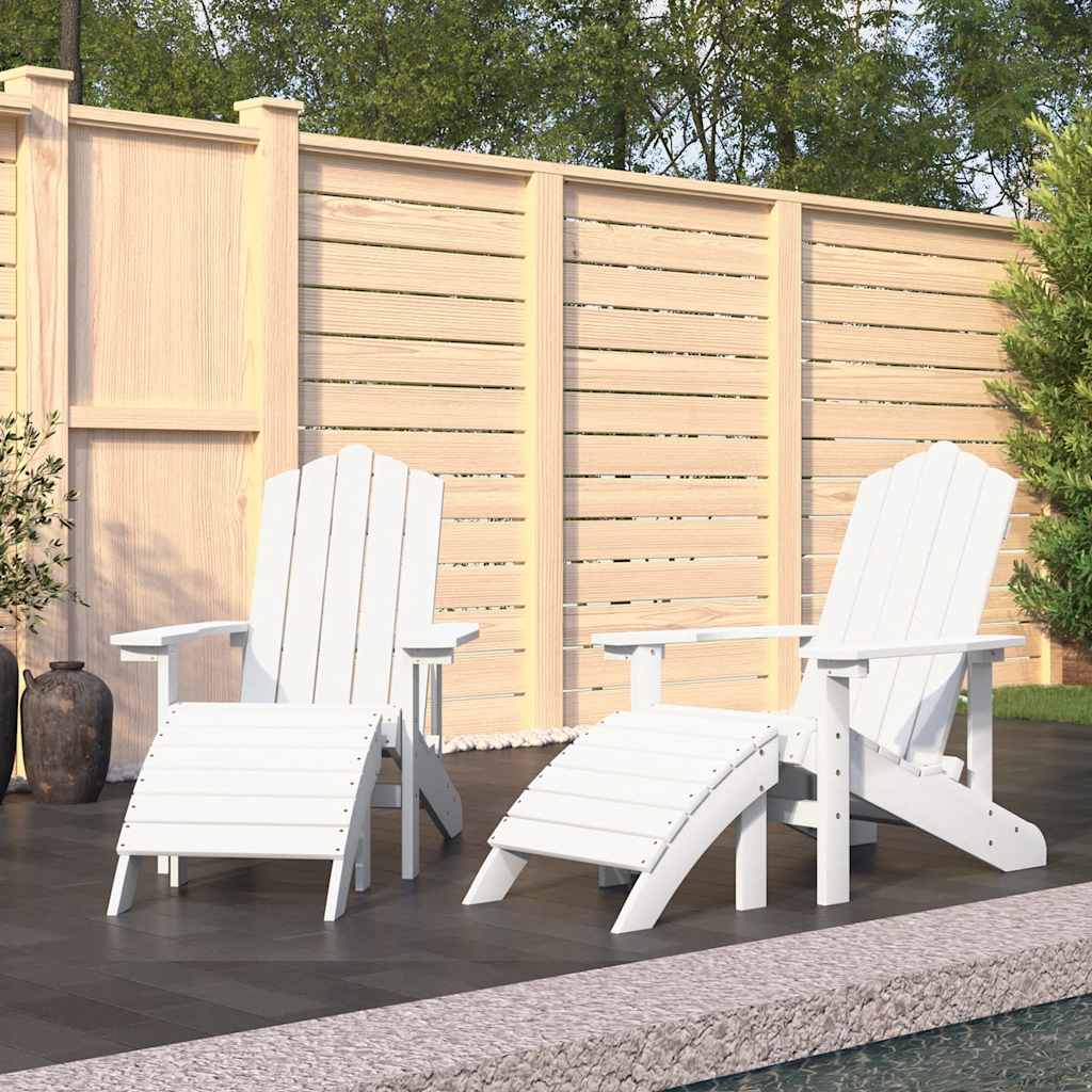Garden Adirondack Chairs 2 pcs with Footstools HDPE White