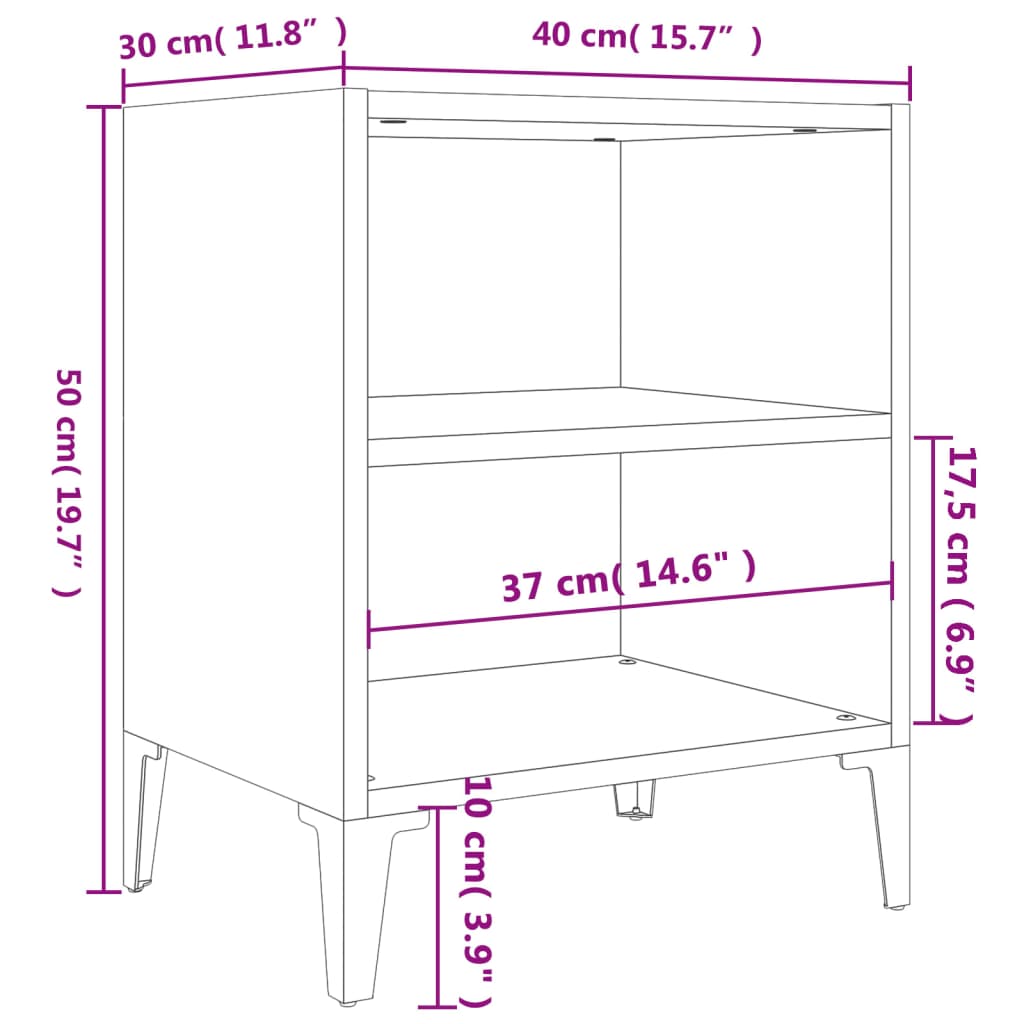 Bed Cabinet with Metal Legs Smoked Oak 40x30x50 cm