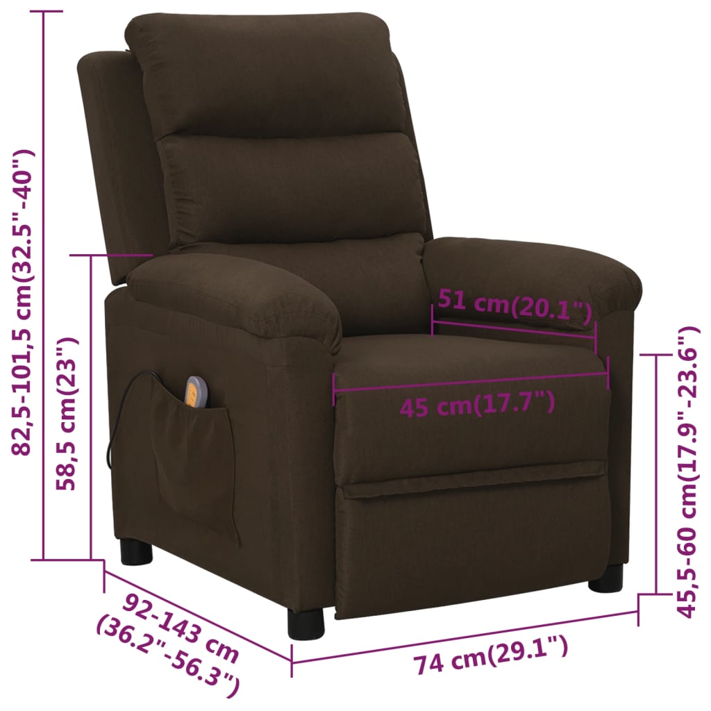 Massage Chair Dark Brown Fabric