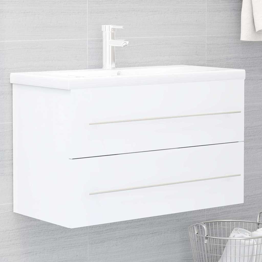 Sink Cabinet with Built-in Basin White Engineered Wood