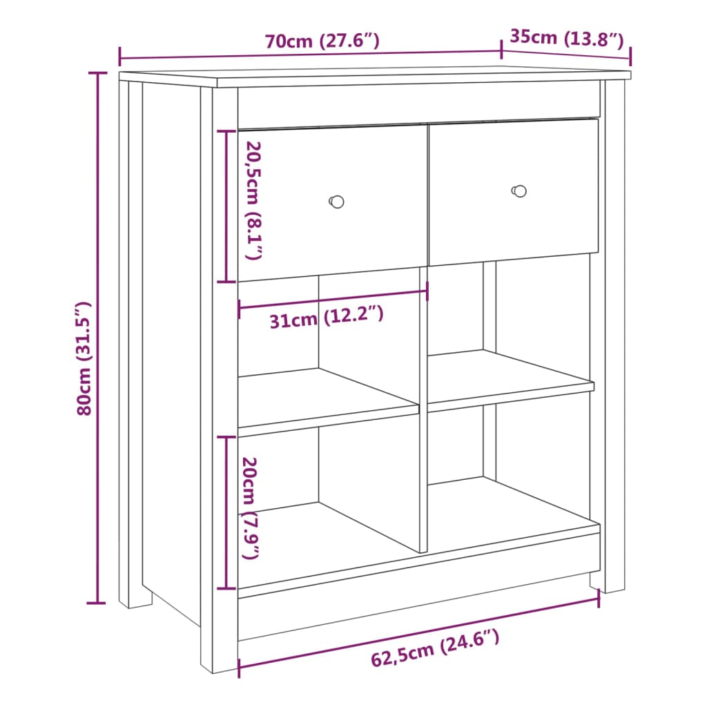 Sideboard Grey 70x35x80 cm Solid Wood Pine
