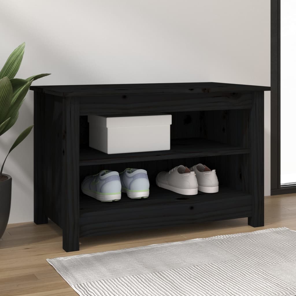Shoe Bench Black 70x38x45,5 cm Solid Wood Pine