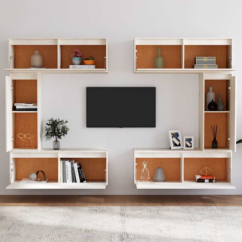 TV Cabinets 6 pcs White Solid Wood Pine