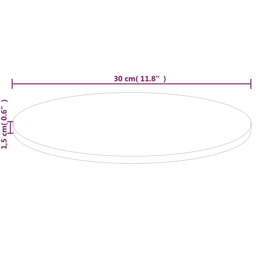 Round Table Top Ø30x1.5 cm Untreated Solid Wood Oak
