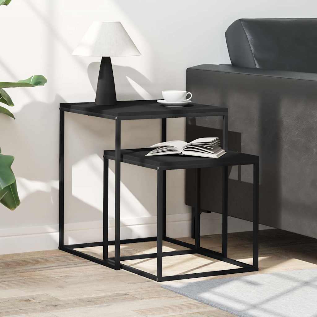 Coffee Table Set 2 pcs Engineered Wood and Metal