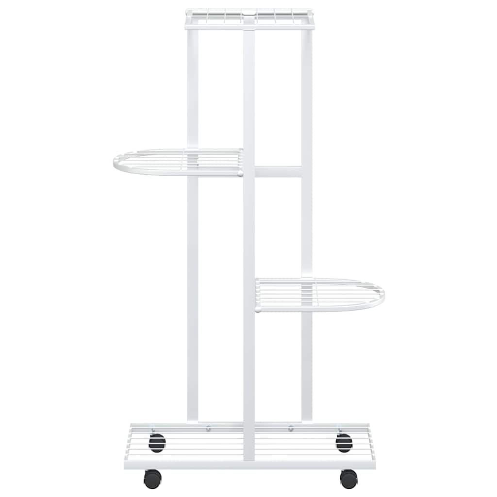4-Floor Flower Stand with Wheels 44x23x80 cm White Iron