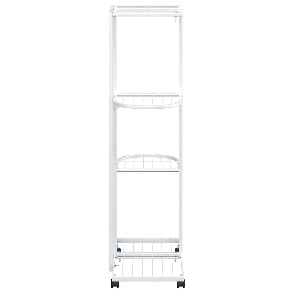 4-Floor Flower Stand with Wheels 44x23x80 cm White Iron