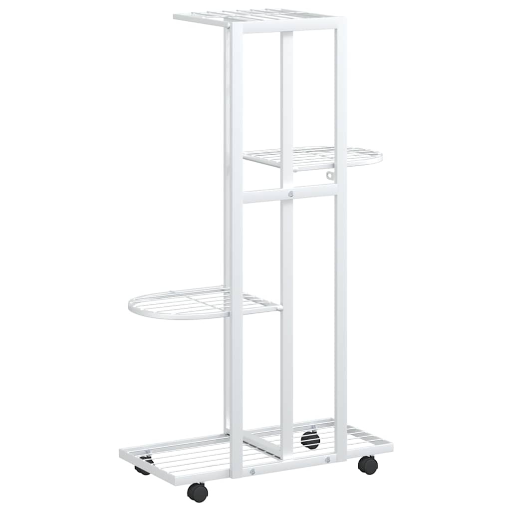 4-Floor Flower Stand with Wheels 44x23x80 cm White Iron