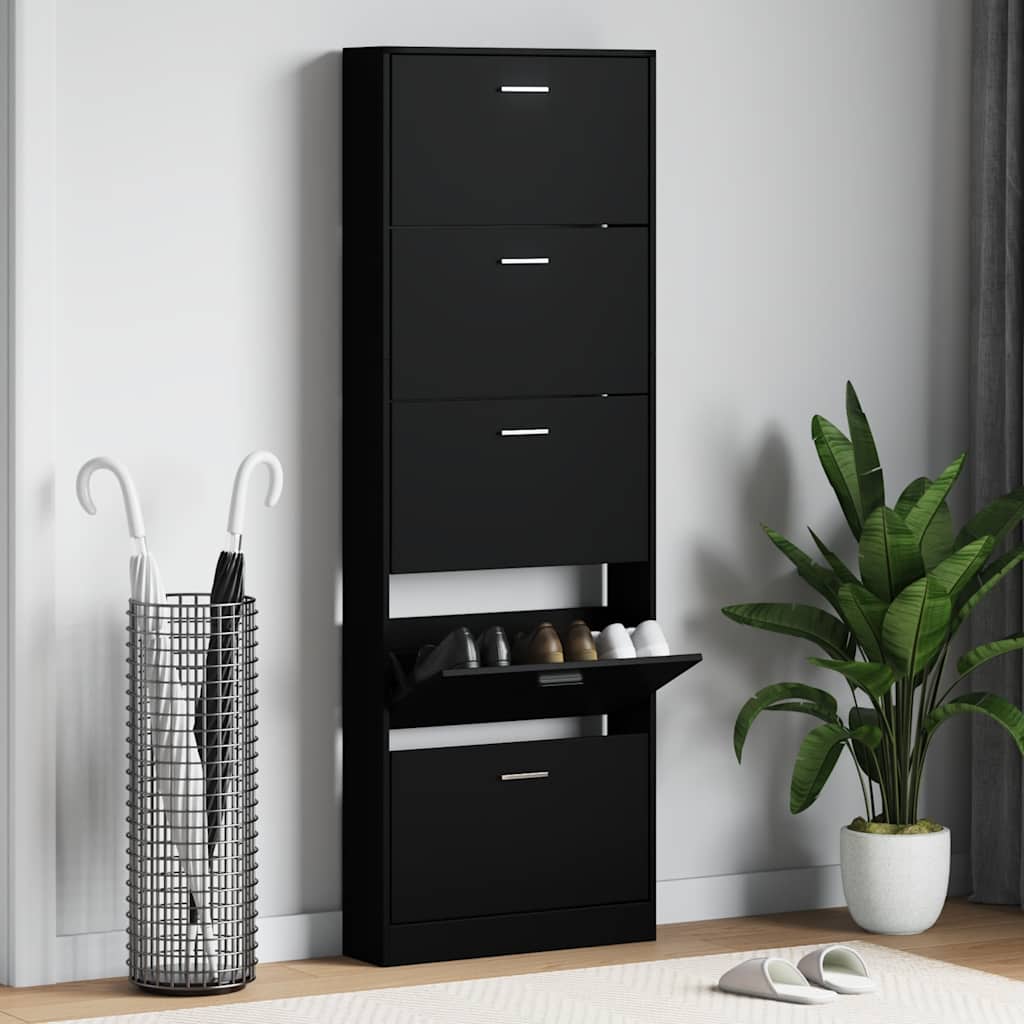 Shoe Cabinet Black 59x17x169 cm Engineered Wood