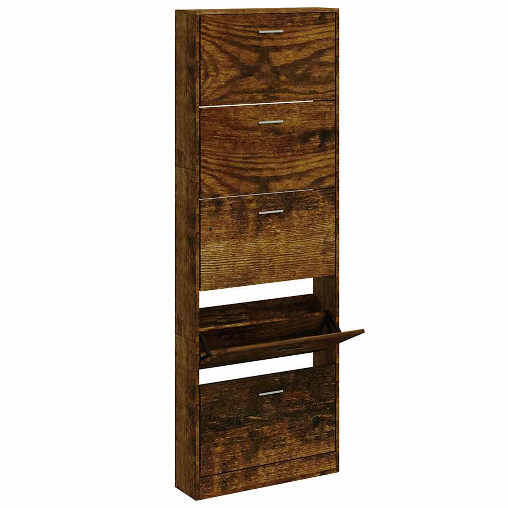 Shoe Cabinet Smoked Oak 59x17x169 cm Engineered Wood