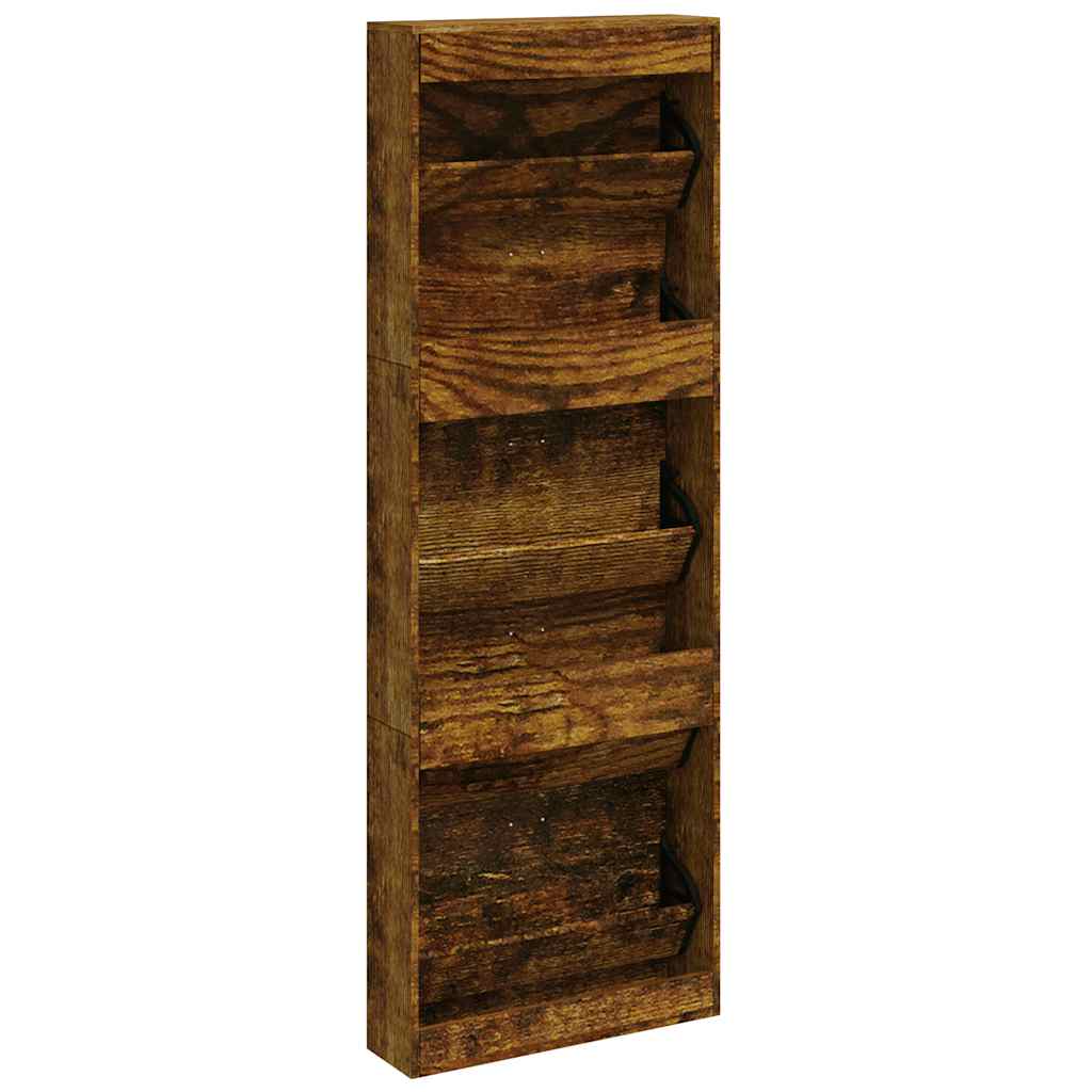 Shoe Cabinet Smoked Oak 59x17x169 cm Engineered Wood