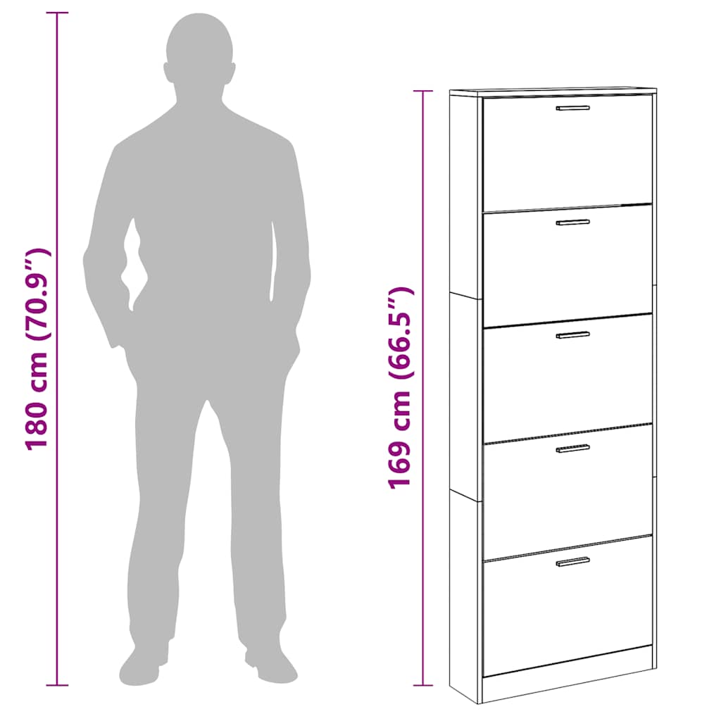 Shoe Cabinet Smoked Oak 59x17x169 cm Engineered Wood