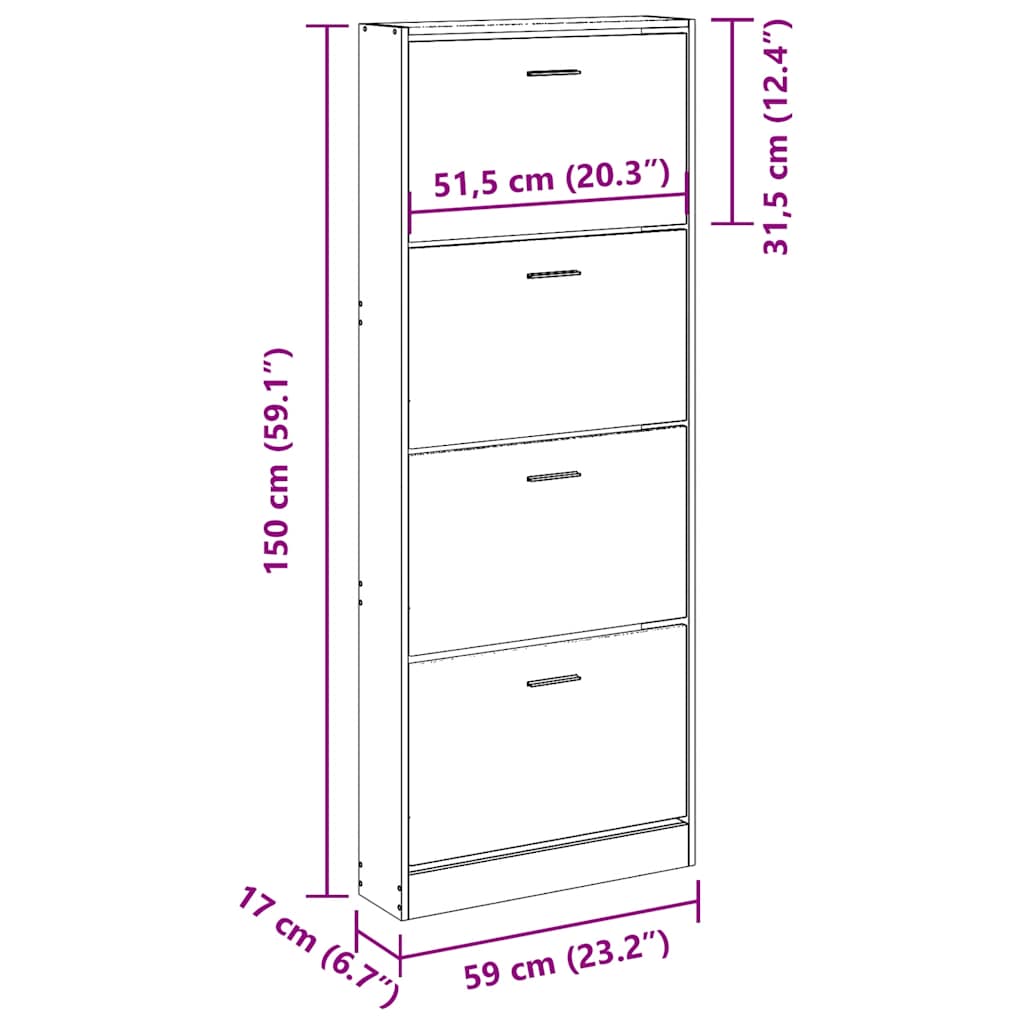 Shoe Cabinet White 59x17x150 cm Engineered Wood