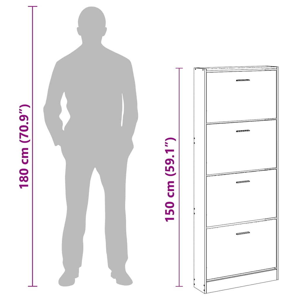 Shoe Cabinet White 59x17x150 cm Engineered Wood