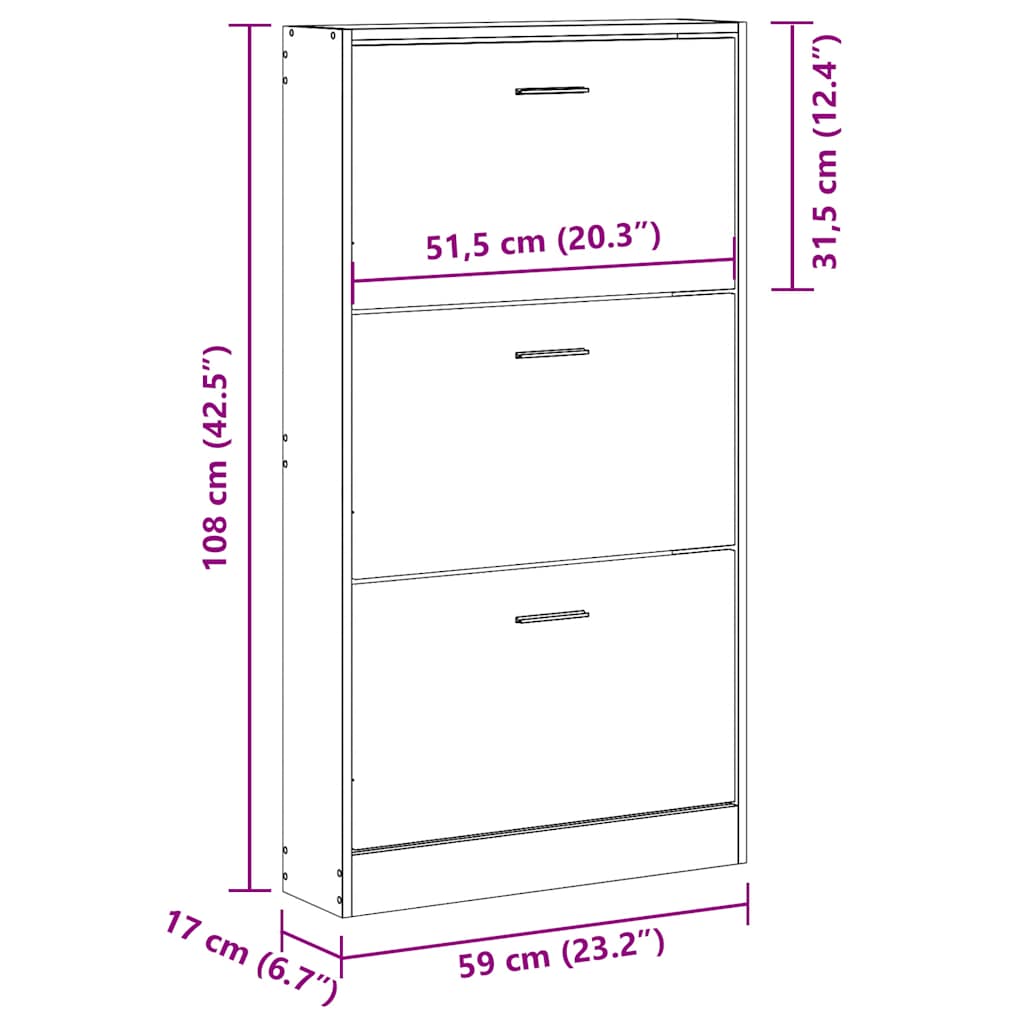 Shoe Cabinet White 59x17x108 cm Engineered Wood