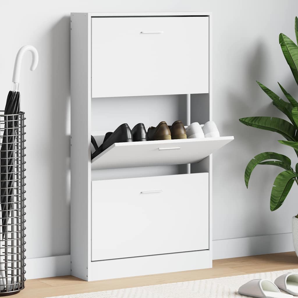 Shoe Cabinet White 59x17x108 cm Engineered Wood