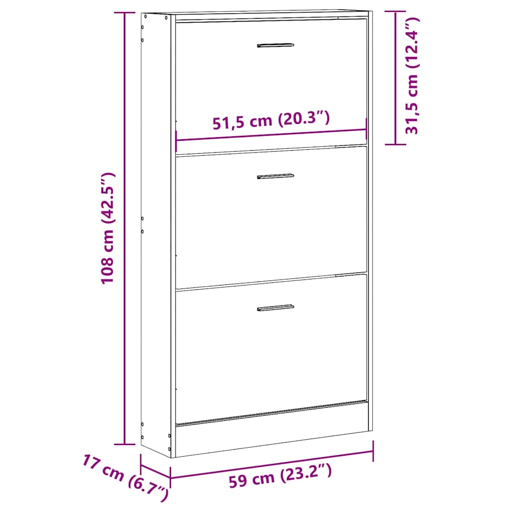 Shoe Cabinet Black 59x17x108 cm Engineered Wood