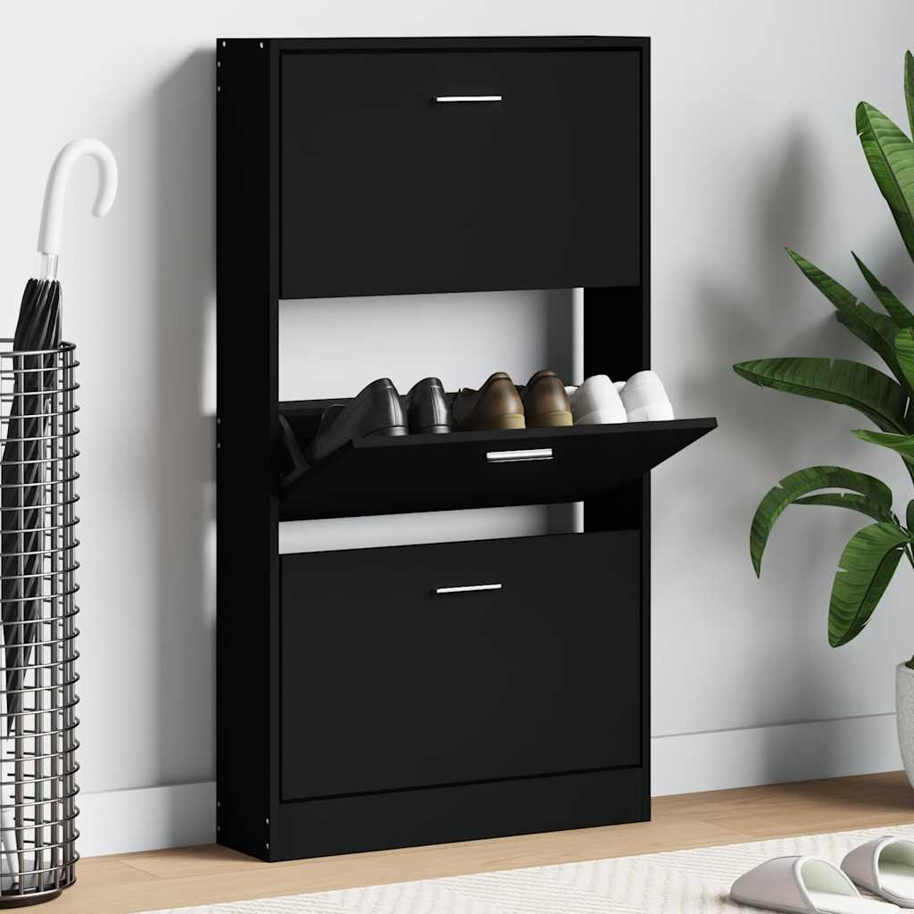 Shoe Cabinet Black 59x17x108 cm Engineered Wood