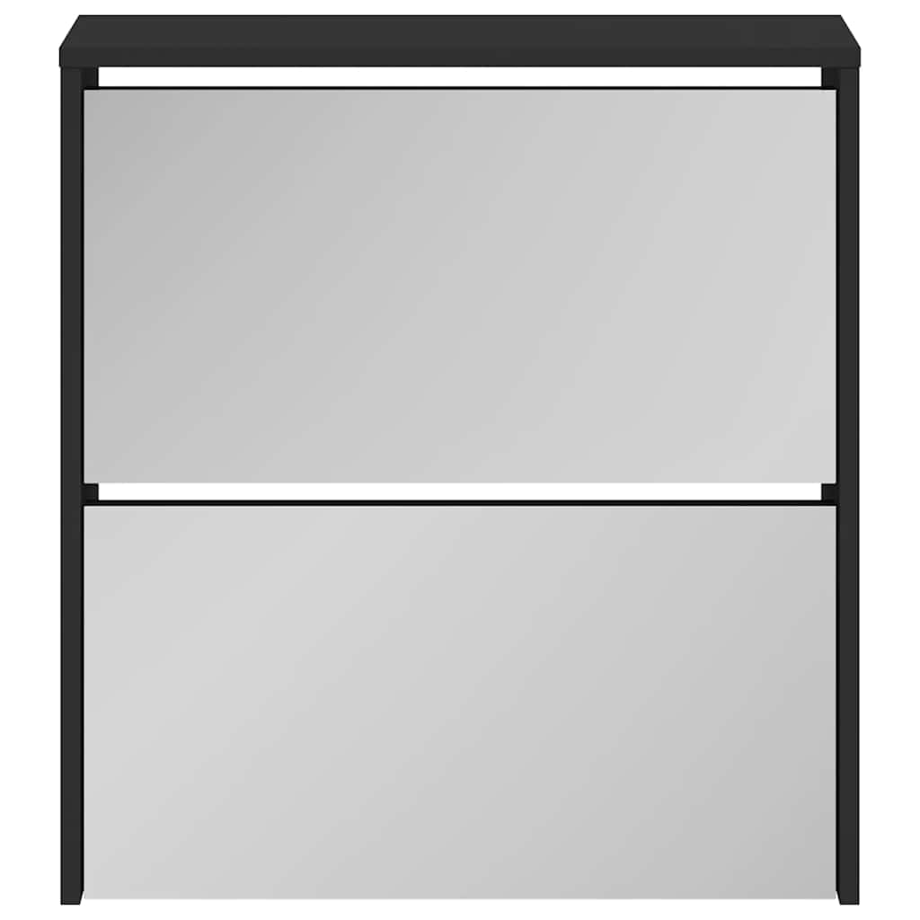 Shoe Cabinet with Mirror 2-Layer Black 63x17x67 cm