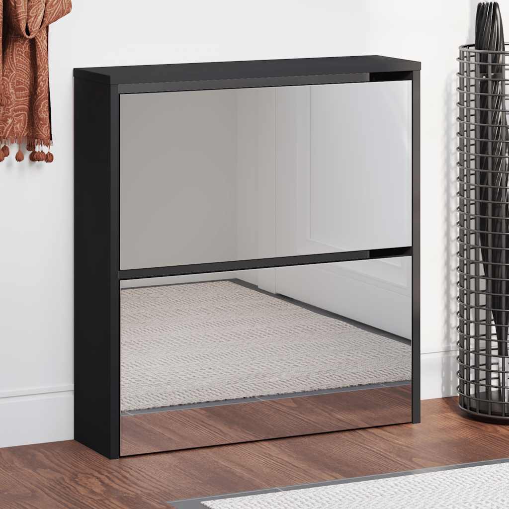 Shoe Cabinet with Mirror 2-Layer Black 63x17x67 cm