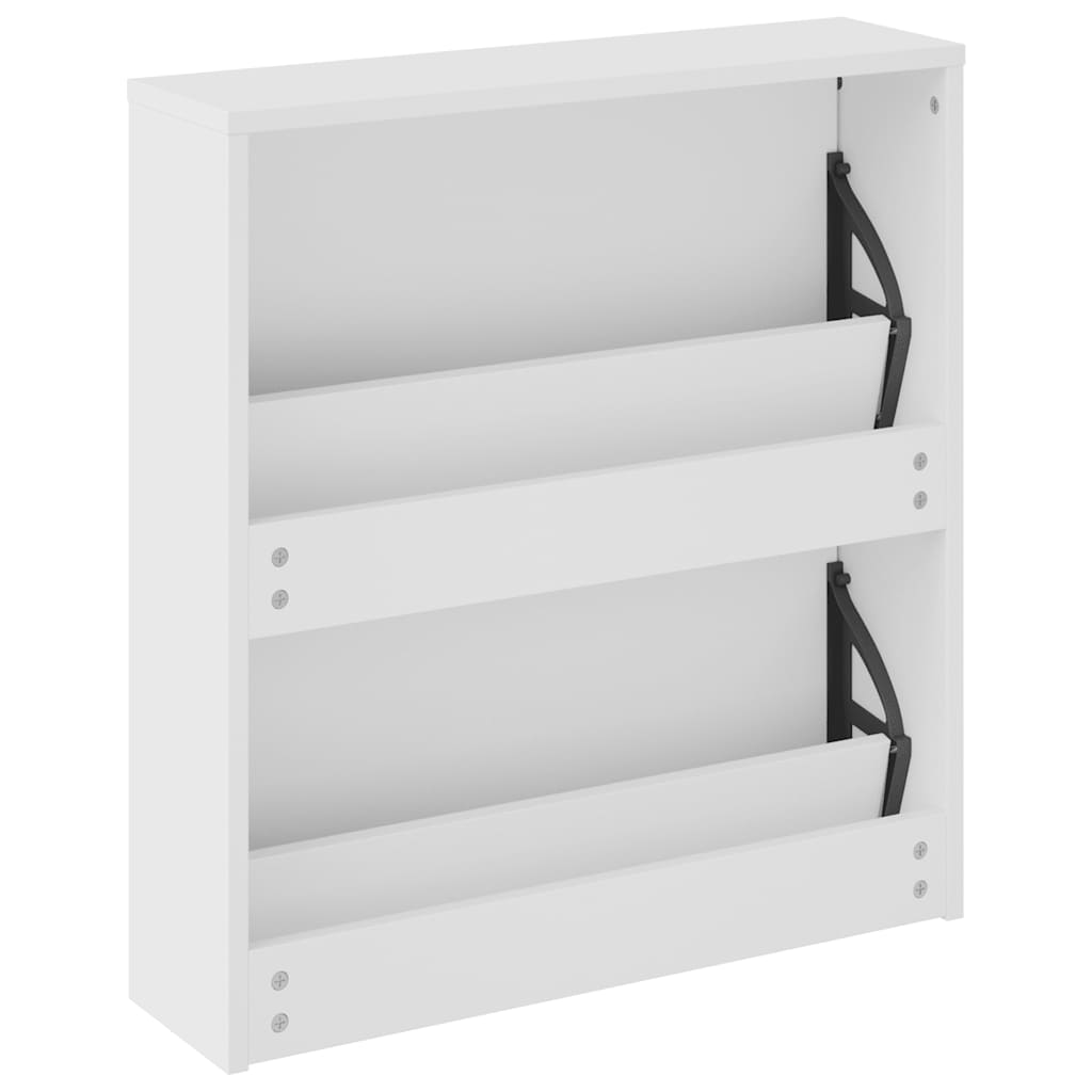 Shoe Cabinet with Mirror 2-Layer High Gloss White 63x17x67 cm